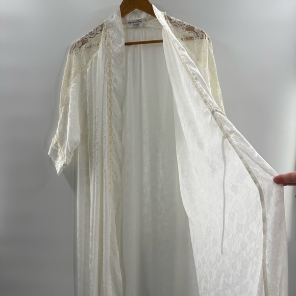 Christian Dior Vintage Ethereal Lace Trimmed Floral Printed Made USA Robe Small - Picture 9 of 15